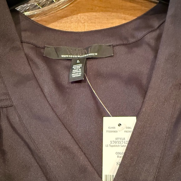 NWT White House Black Market Satin Elegant Black Blouse SZ L - Picture 9 of 16